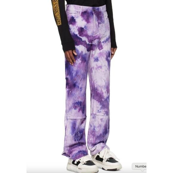 NEW Amiri Men's Cracked Tie Dye Carpenter Purple White Flare Wide Jeans Size 38 - Picture 4 of 16